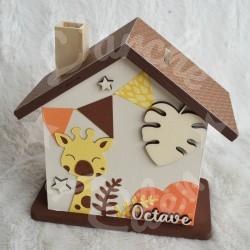 Tirelire personnalisée girafe décor savane pour enfant ou cadeau de naissance
