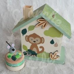 Tirelire singe dans la jungle personnalisée pour enfant ou cadeau de naissance