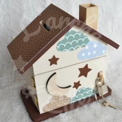 Tirelire personnalisée lune indienne et plumes pour enfant ou cadeau de naissance