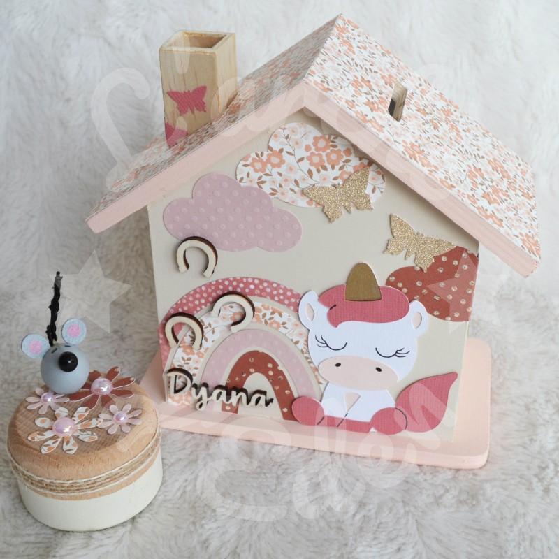 Tirelire licorne et arc en ciel personnalisée pour enfant ou cadeau de naissance