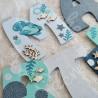 Prénom en bois pour décoration de chambre d'enfant ou cadeau de naissance avec baleine et animaux de la mer