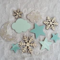 Décoration etoiles et flocons en bois