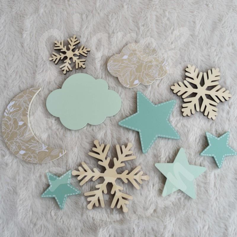 Décoration etoiles et flocons en bois