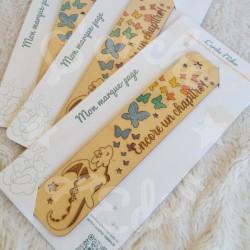 Marque page en bois pour enfant avec dragon et papillons