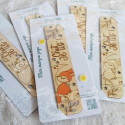 Marque page en bois pour enfant avec renard et feuillage d automne