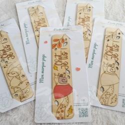 Marque page en bois pour enfant avec escargot et champignon