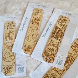 Marque page en bois pour enfant avec ourson et hibou feuillage d automne
