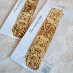 Marque page en bois pour enfant avec ourson et hibou feuillage d automne
