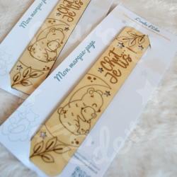 Marque page en bois pour enfant avec ourson et hibou feuillage d automne