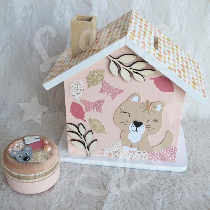 Tirelire chat et papillons personnalisée pour enfant ou cadeau de naissance Tirelire chat et papillons personnalisée pour enfant ou cadeau de naissance