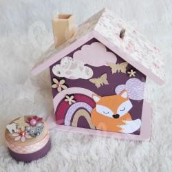 Tirelire renard et arc en ciel personnalisée pour enfant ou cadeau de naissance
