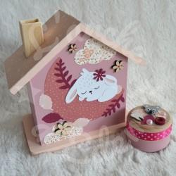 Tirelire lapin et lune fleurie personnalisée pour enfant ou cadeau de naissance