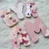 Prénom en bois pour décoration de chambre d'enfant ou cadeau de naissance sur le thème lapin et décor champetre