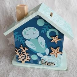 Tirelire tortue et etoiles de mer en bois pour enfant a personnaliser