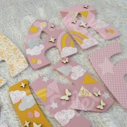 Prénom en bois elephant et arc en ciel pour décoration de chambre d'enfant ou cadeau de naissance