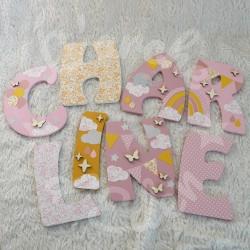 Prénom en bois elephant et arc en ciel pour décoration de chambre d'enfant ou cadeau de naissance