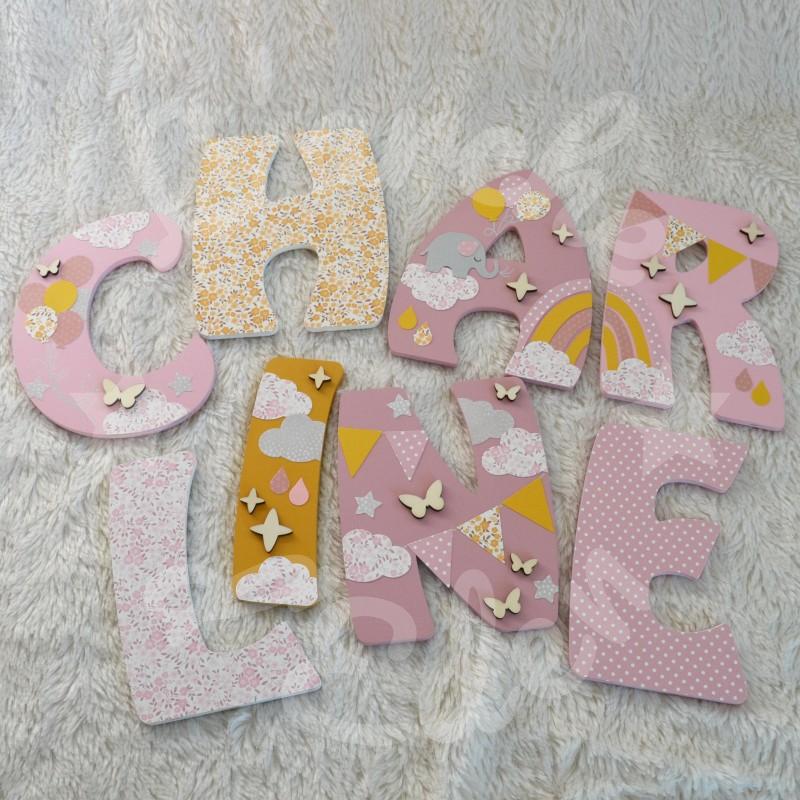 Prénom en bois elephant et arc en ciel pour décoration de chambre d'enfant ou cadeau de naissance Prénom en bois elephant et arc en ciel pour décoration de chambre d'enfant ou cadeau de naissance