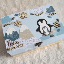 Boite à souvenirs de naissance personnalisée décoration Pingouin