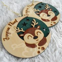 boule de noel cerf en bois pour enfant a personnaliser