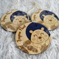 boule de noel ourson en bois pour enfant a personnaliser