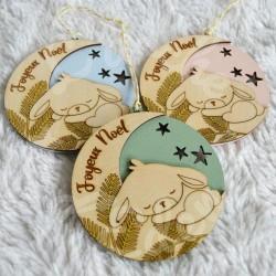 boule de noel lapin en bois pour enfant a personnaliser