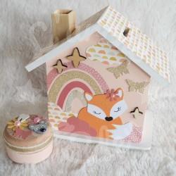 Tirelire renard et arc en ciel personnalisée pour enfant ou cadeau de naissance