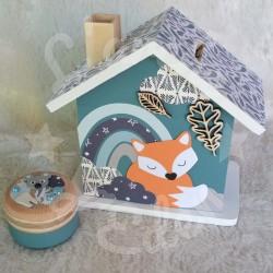 Tirelire renard et arc en ciel personnalisée pour enfant ou cadeau de naissance