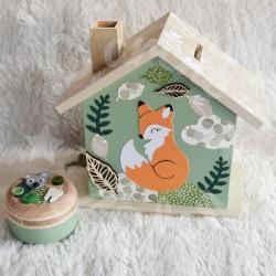 Tirelire renard champetre personnalisée pour enfant ou cadeau de naissance