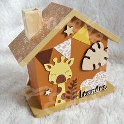 Tirelire personnalisée girafe décor savane pour enfant ou cadeau de naissance