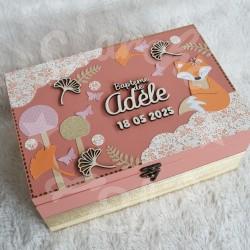 Boite à souvenirs de naissance personnalisée décoration renarde boheme