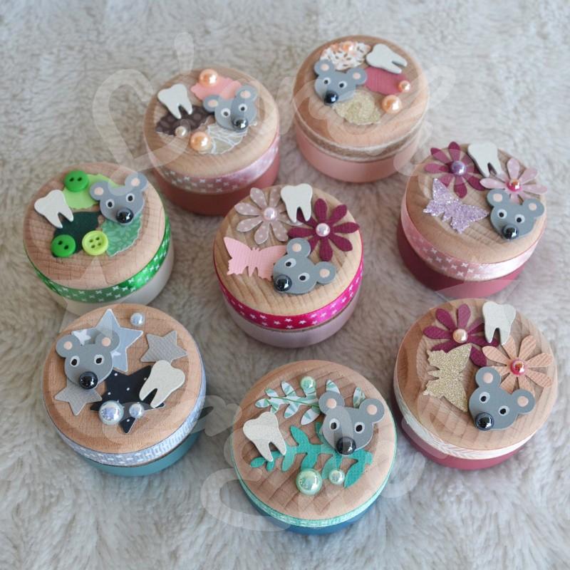 Boite a dents ronde en bois personnalisée