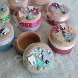 Boite a dents ronde en bois personnalisée