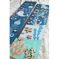 Toise pour chambre d'enfant en bois décoration baleine et tortues