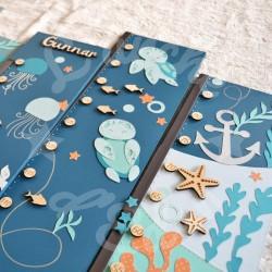 Toise pour chambre d'enfant en bois décoration baleine et tortues