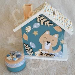 Tirelire chat et papillons personnalisée pour enfant ou cadeau de naissance