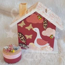 Tirelire oie et papillons personnalisée au prénom de l'enfant