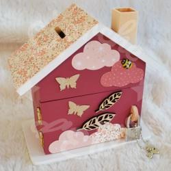 Tirelire oie et papillons personnalisée au prénom de l'enfant