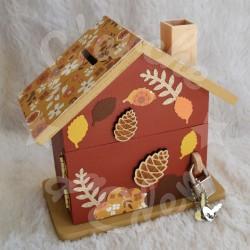 Cadeau de naissance renard et décor d'automne, boite à souvenirs personnalisée avec une tirelire et boite a dents