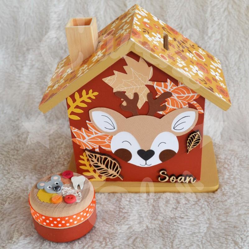 Tirelire cerf en automne personnalisée pour enfant ou cadeau de naissance