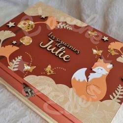 Boite à souvenirs de naissance personnalisée décoration renarde boheme