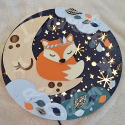 Veilleuse en bois avec renard indien et ciel étoilé