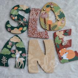 Prénom en bois pour décoration de chambre d'enfant ou cadeau de naissance avec animaux de la foret