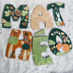 Prénom en bois pour décoration de chambre d'enfant ou cadeau de naissance avec animaux de la foret