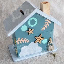 Tirelire tortue et etoiles de mer en bois pour enfant a personnaliser