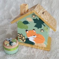 Tirelire renard en automne personnalisée au prénom de l'enfant