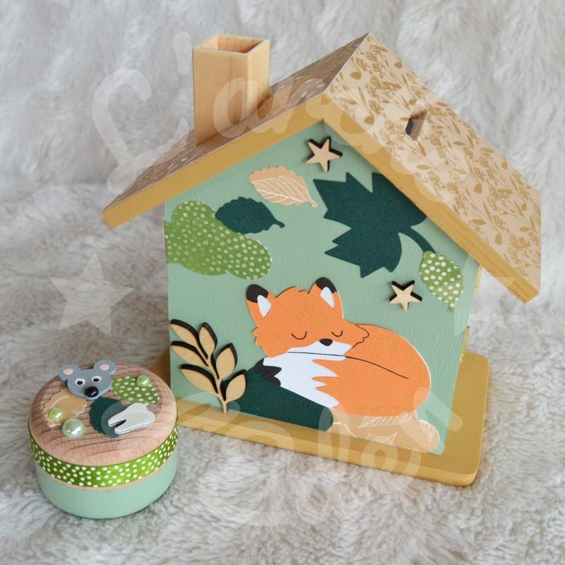 Tirelire renard en automne personnalisée au prénom de l'enfant