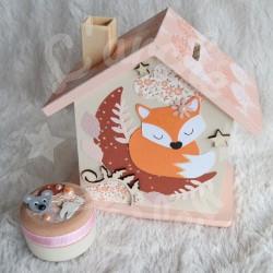 Tirelire renard endormi sur la lune personnalisée au prénom de l'enfant