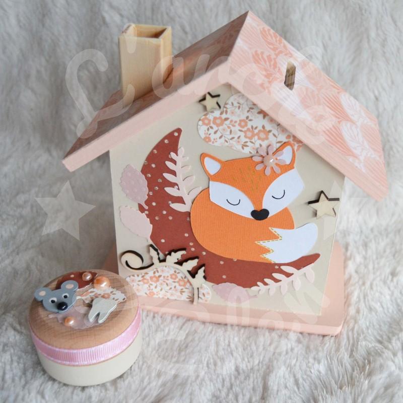 Tirelire renard endormi sur la lune personnalisée au prénom de l'enfant