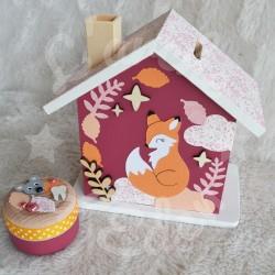 Tirelire renard en automne personnalisée au prénom de l'enfant