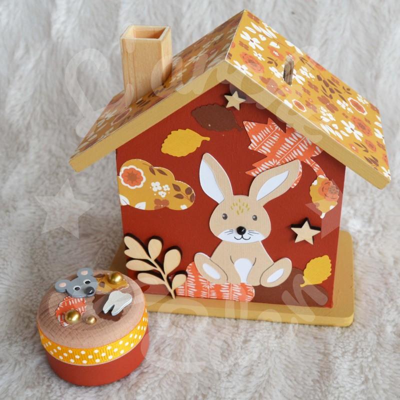 Tirelire lapin et feuille d automne personnalisée au prénom de l'enfant